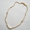 Pearl and gold-plated link choker necklace shown at full length