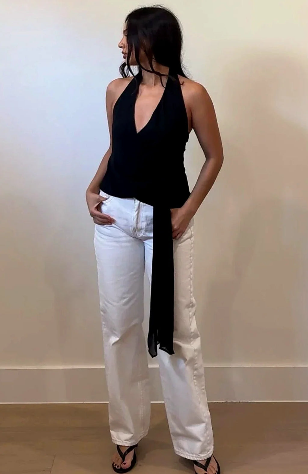 Back view of the black halter top