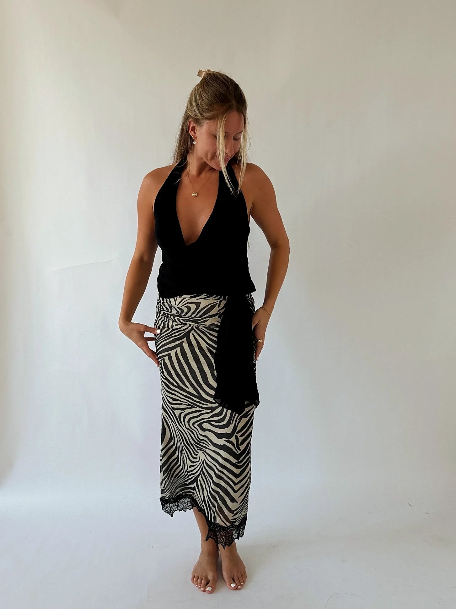 The plunging front neckline shown in full