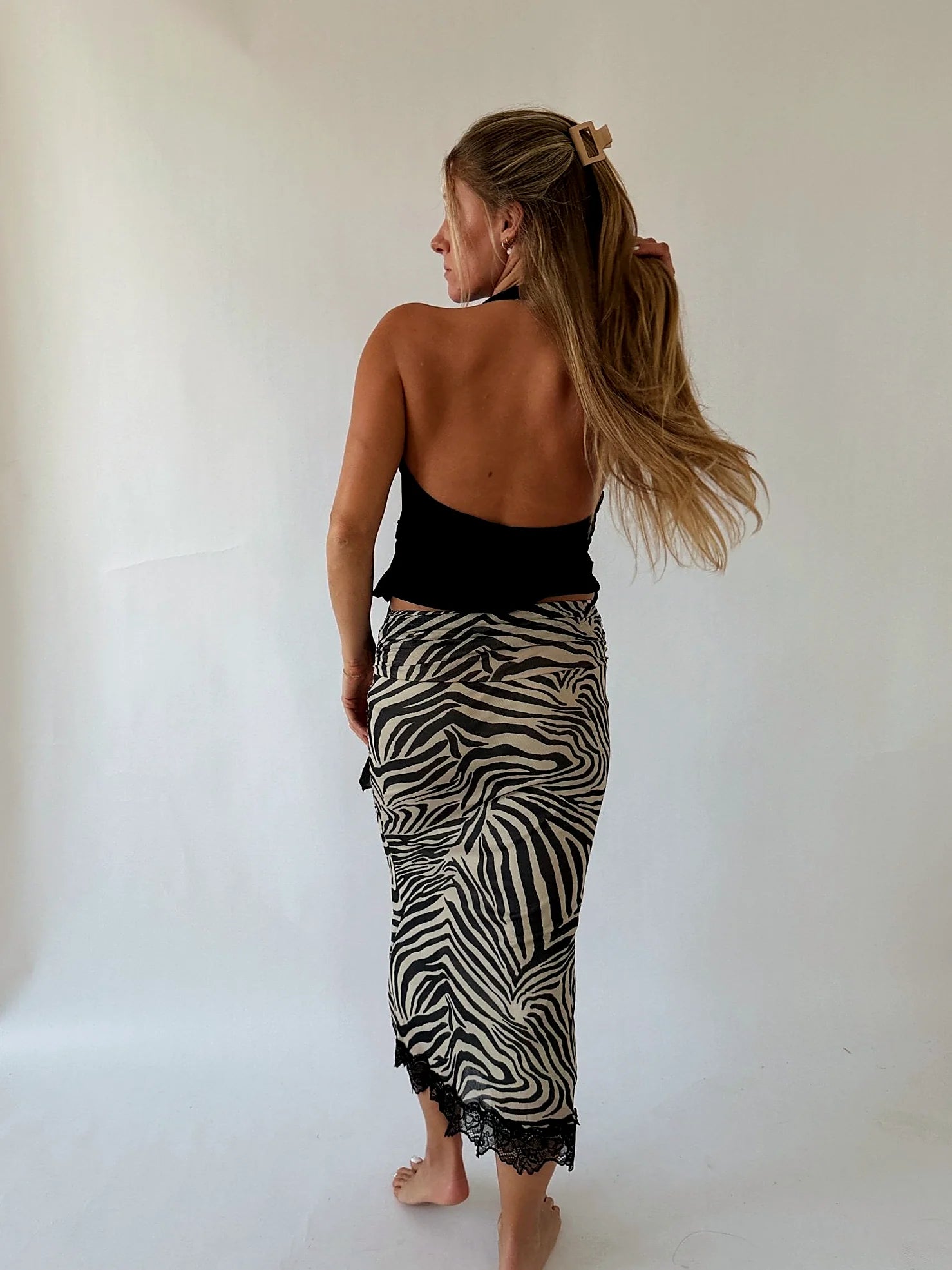 Black Halter Plunge Tie Top