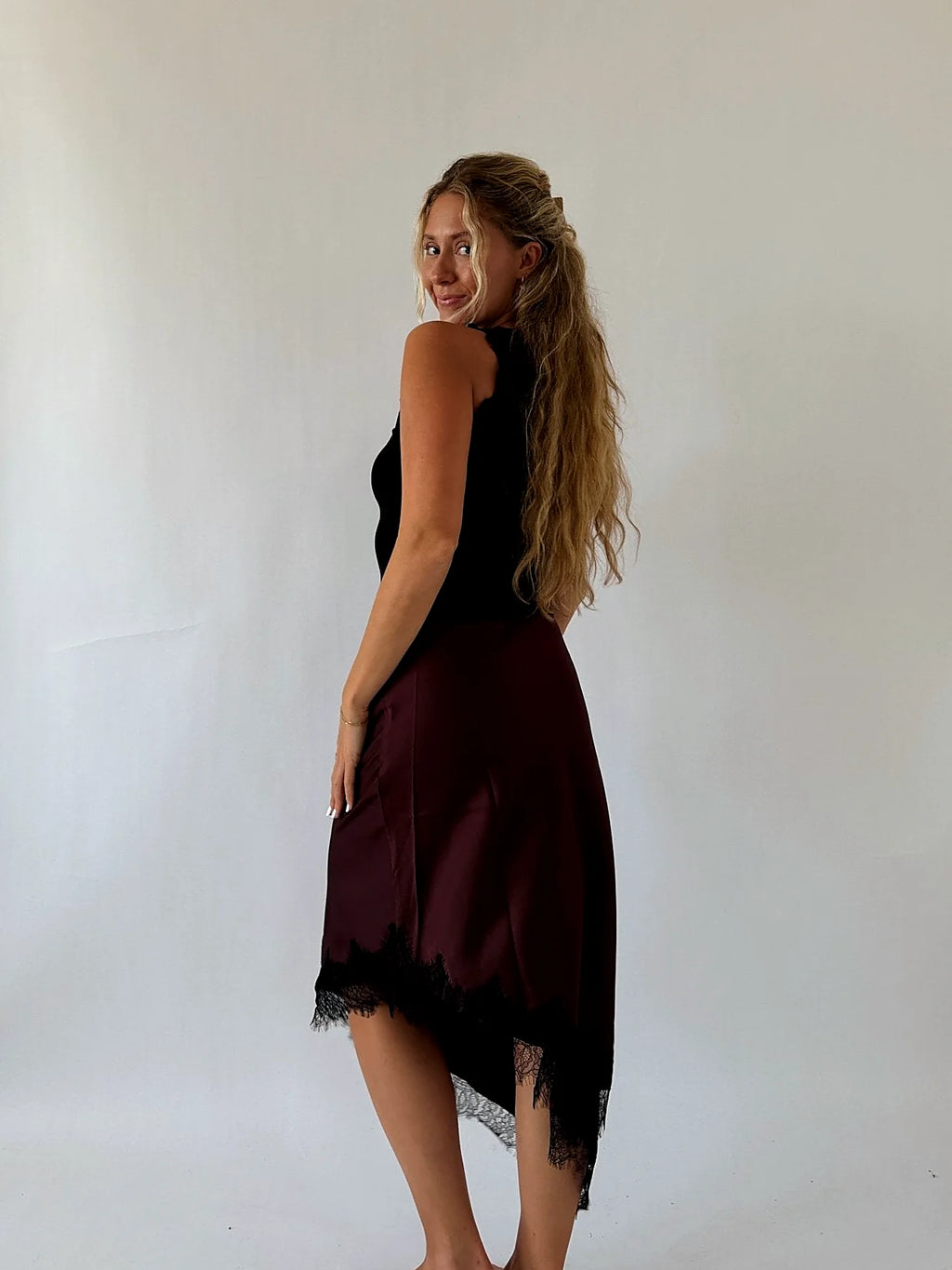 Black Lace Trim Tank Top