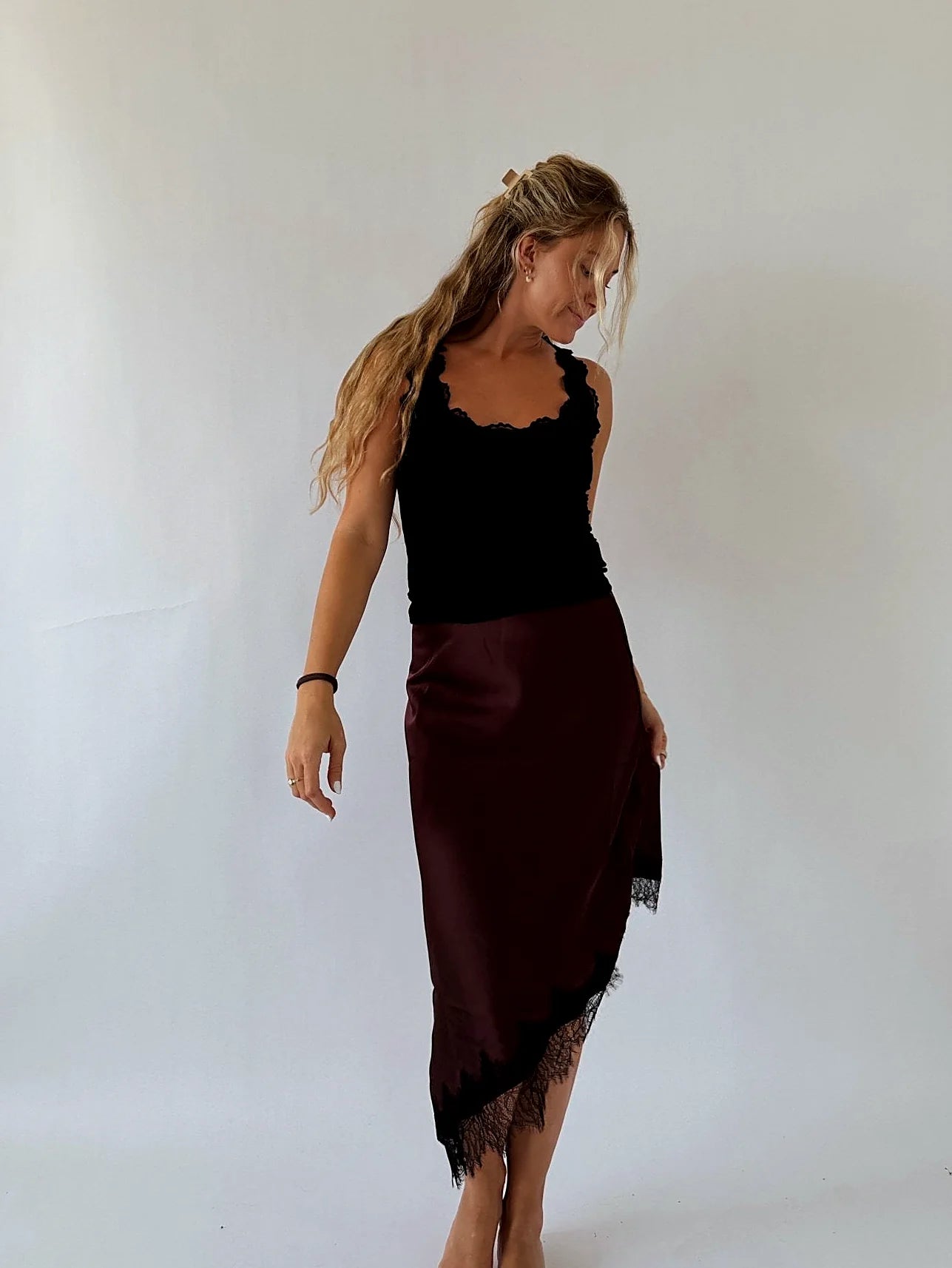 Black Lace Trim Tank Top