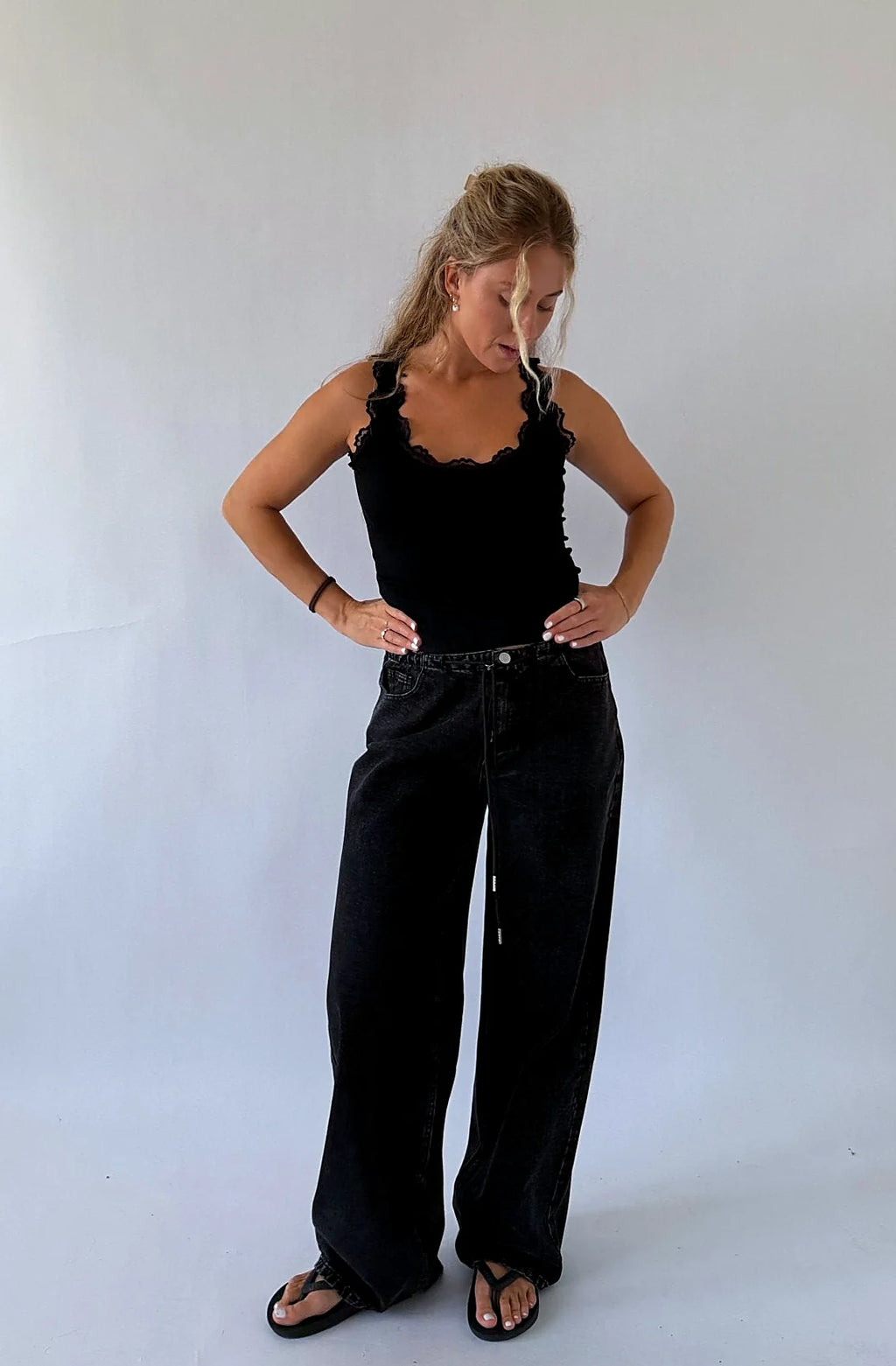 Black Lace Trim Tank Top