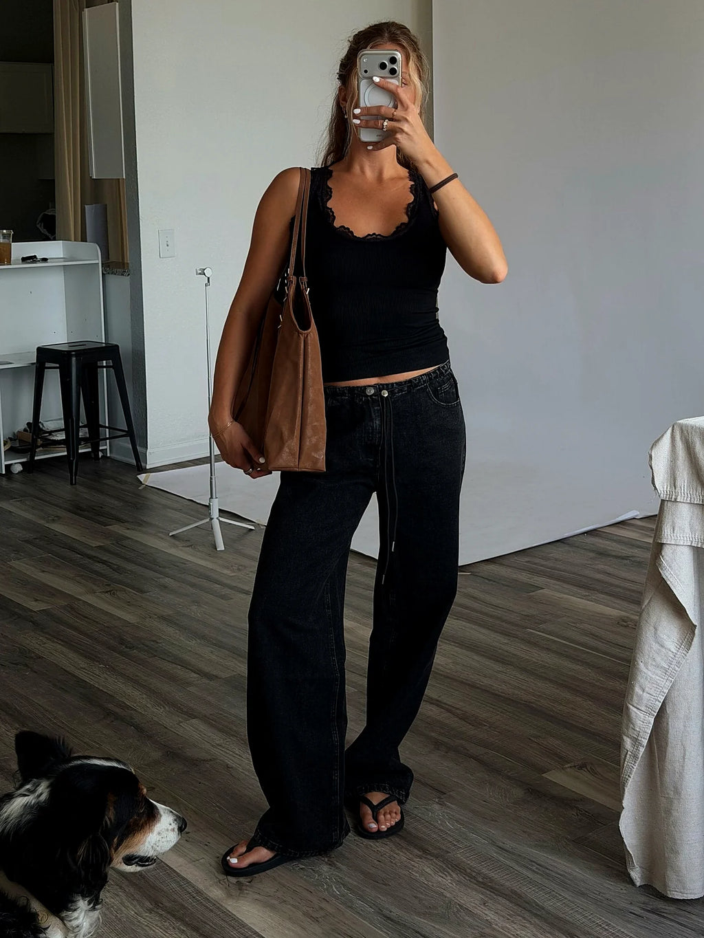 Black Lace Trim Tank Top