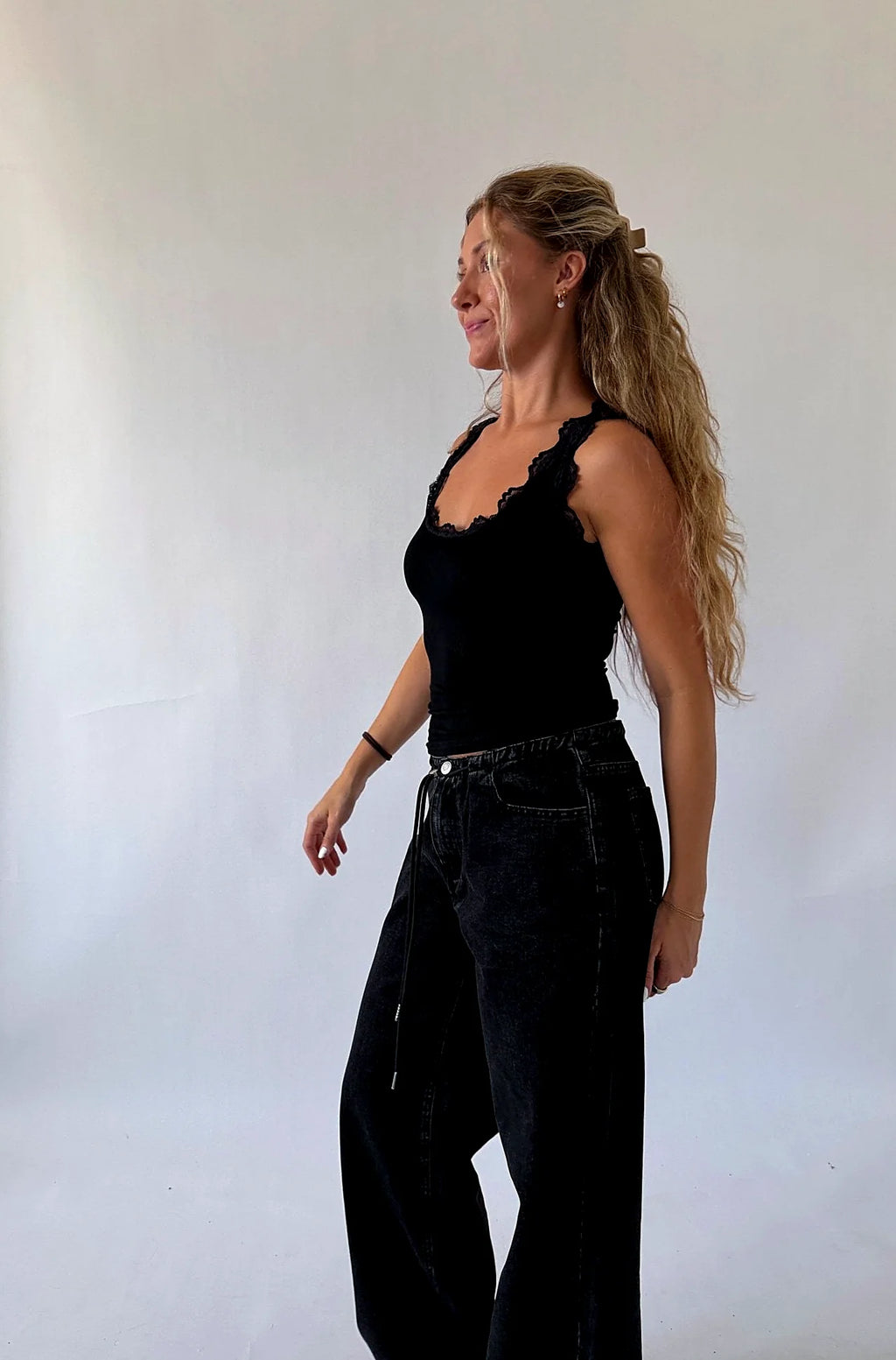 Black Lace Trim Tank Top
