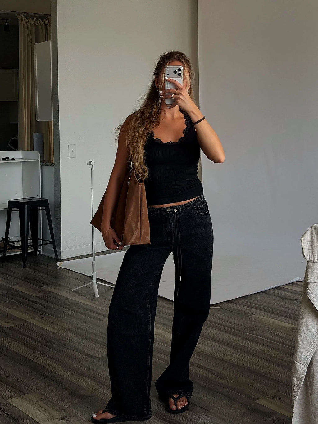 Black Lace Trim Tank Top