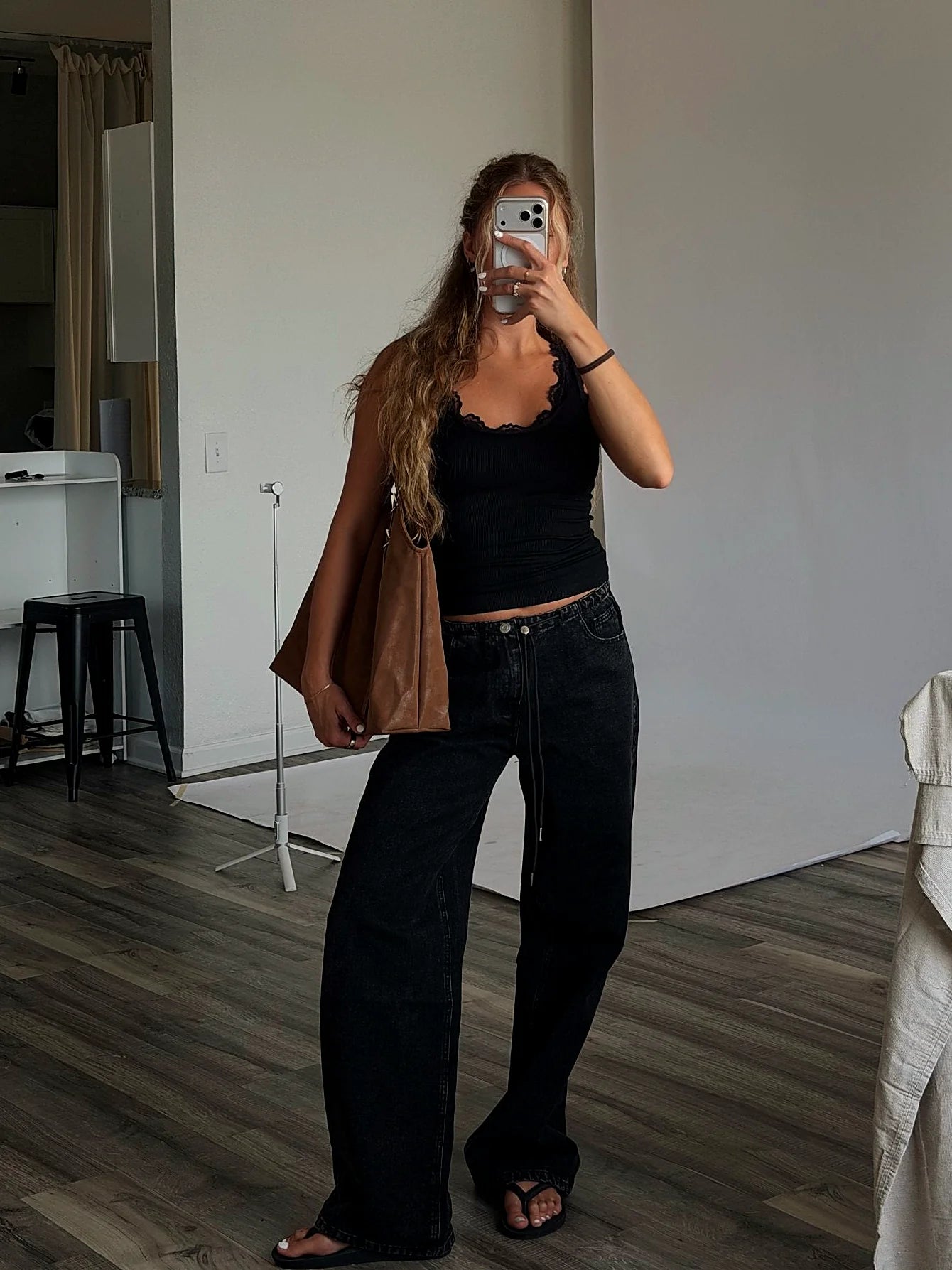 Black Lace Trim Tank Top