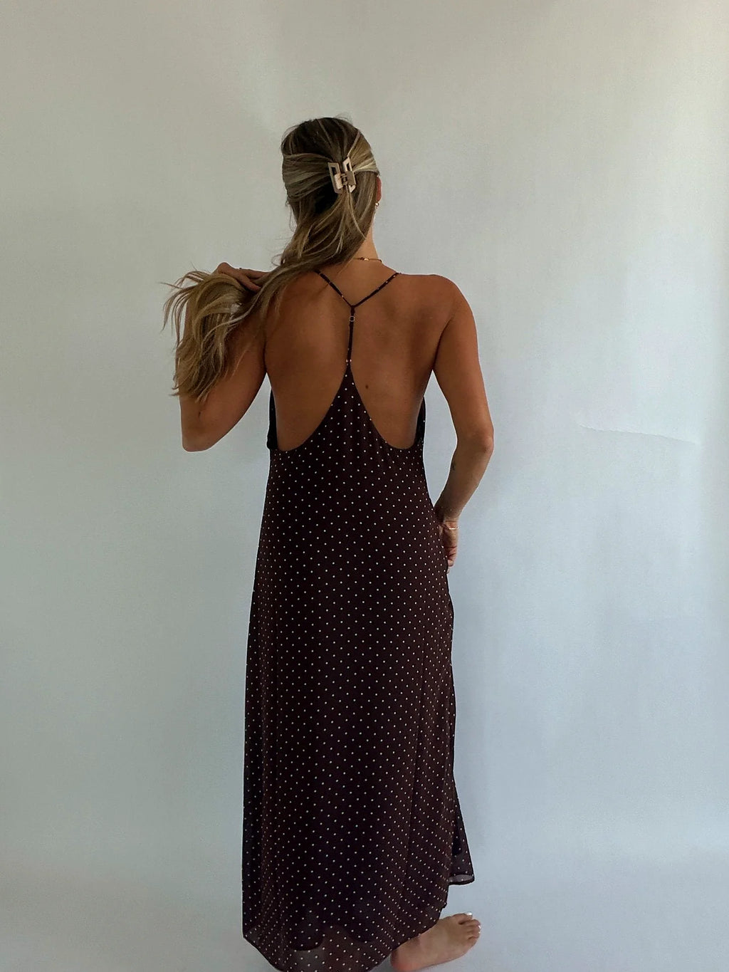 Brown Polka Dot Midi Dress