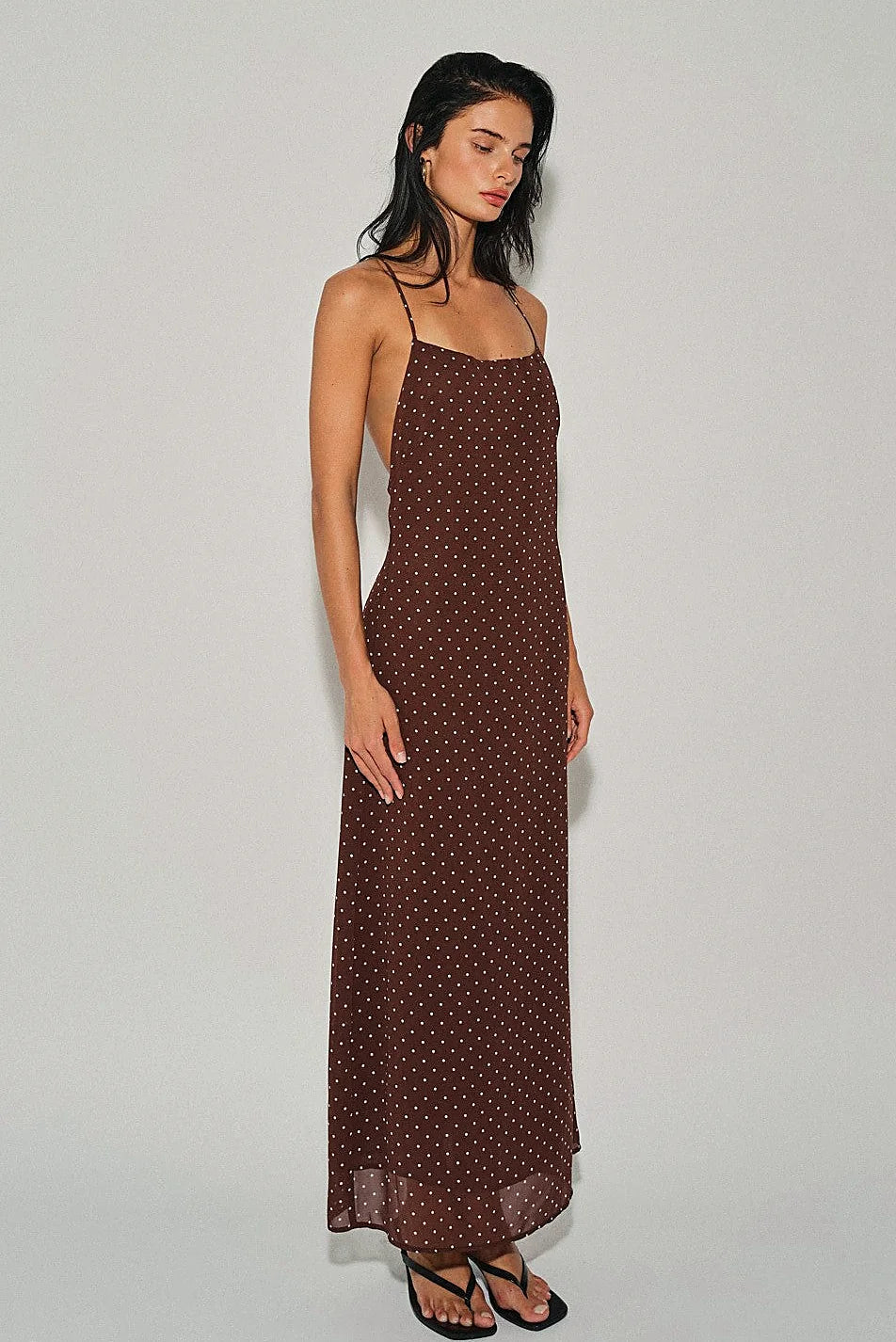 Brown Polka Dot Midi Dress