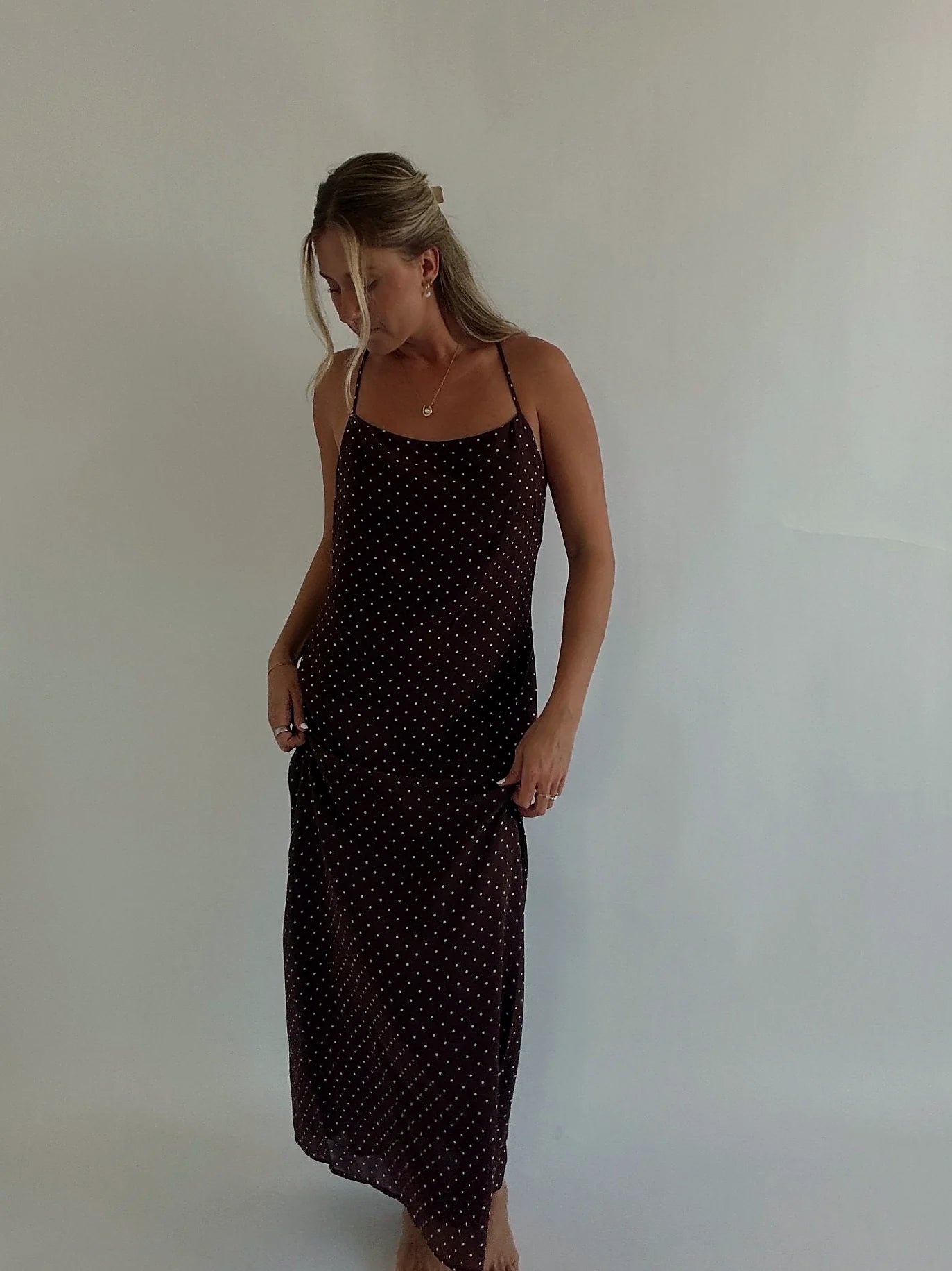 The midi length of the dress shown in full