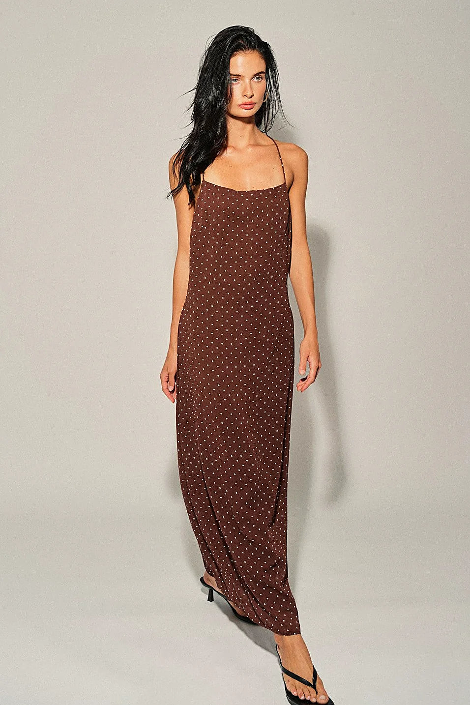 Brown Polka Dot Midi Dress