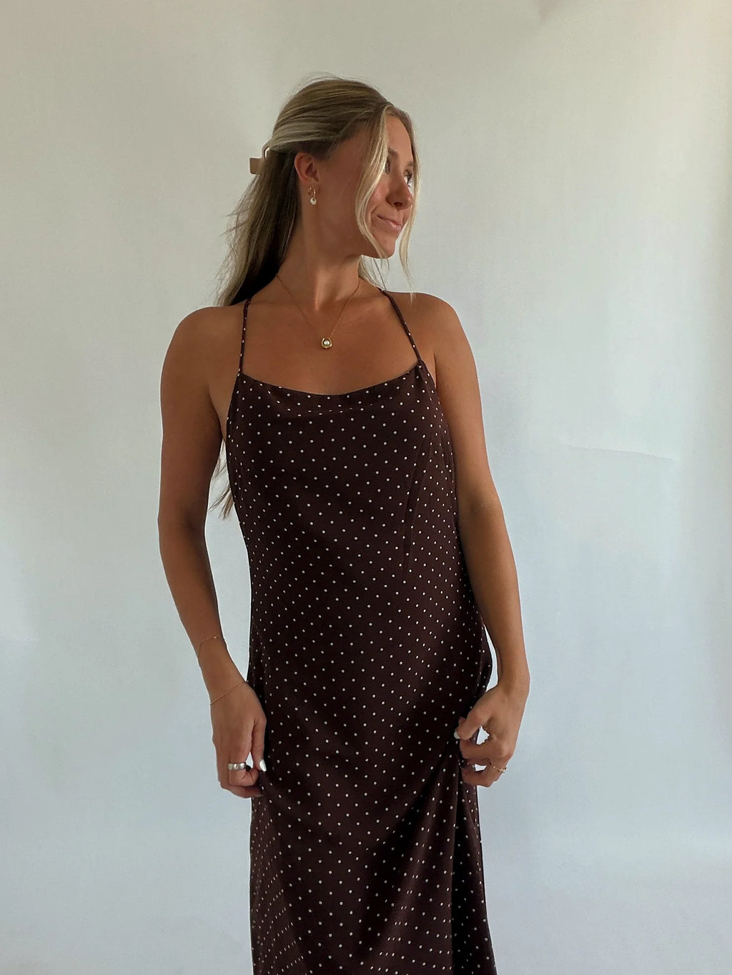 Brown Polka Dot Midi Dress