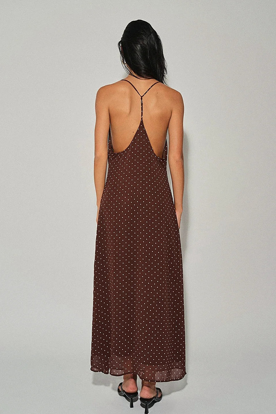 Brown Polka Dot Midi Dress