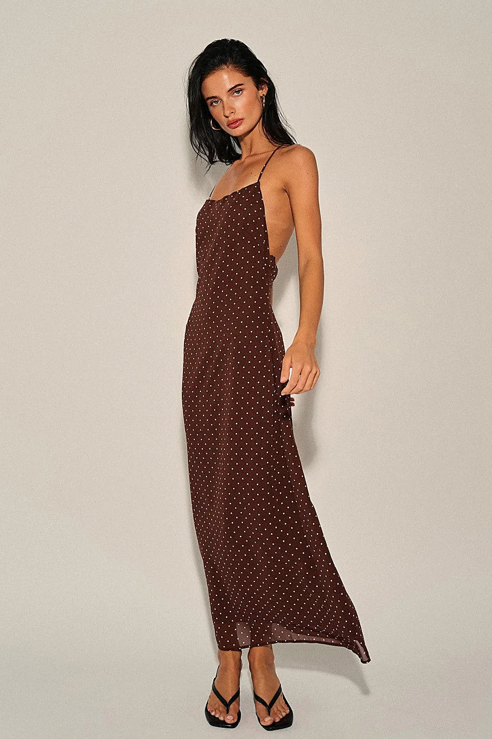 Brown Polka Dot Midi Dress