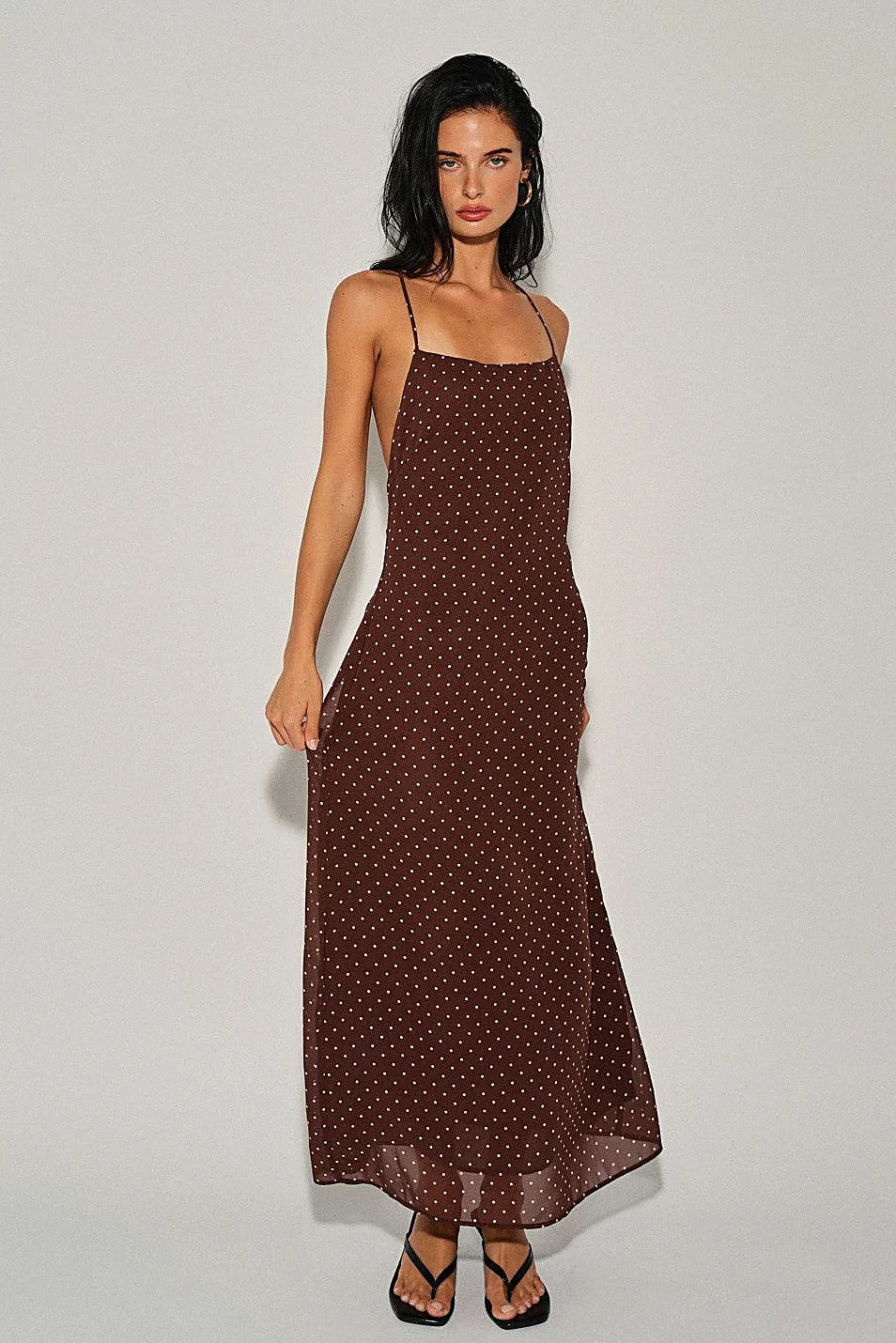 Brown Polka Dot Midi Dress