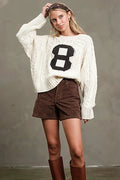 Deep brown suede-look shorts with belt loops at the waist