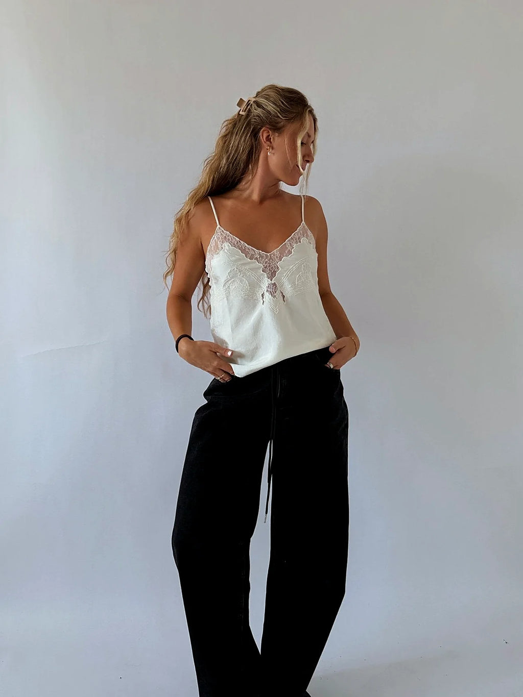 Cream Satin Lace Cami Top