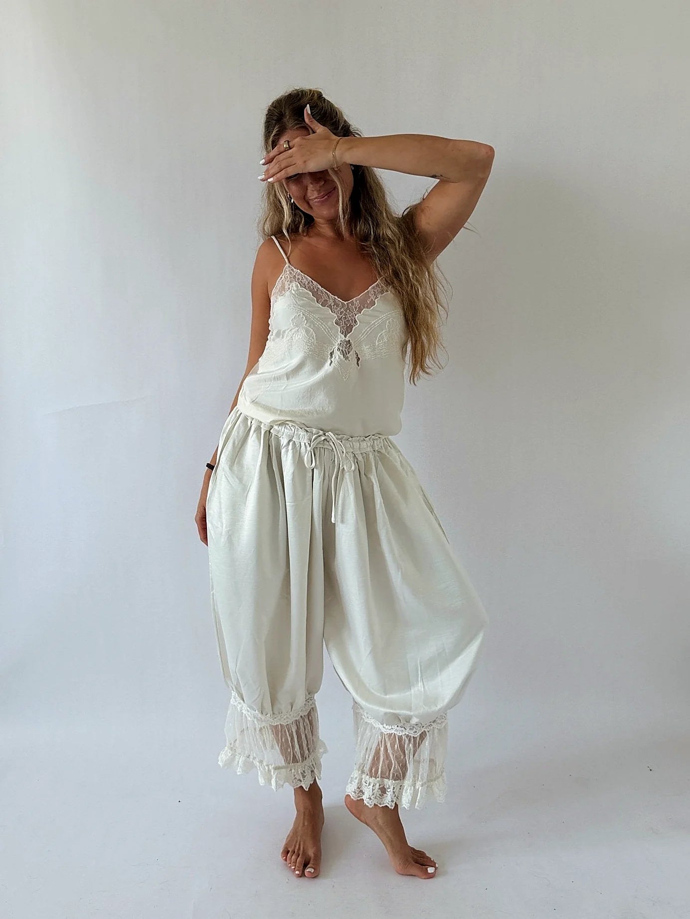 Cream Satin Lace Cami Top