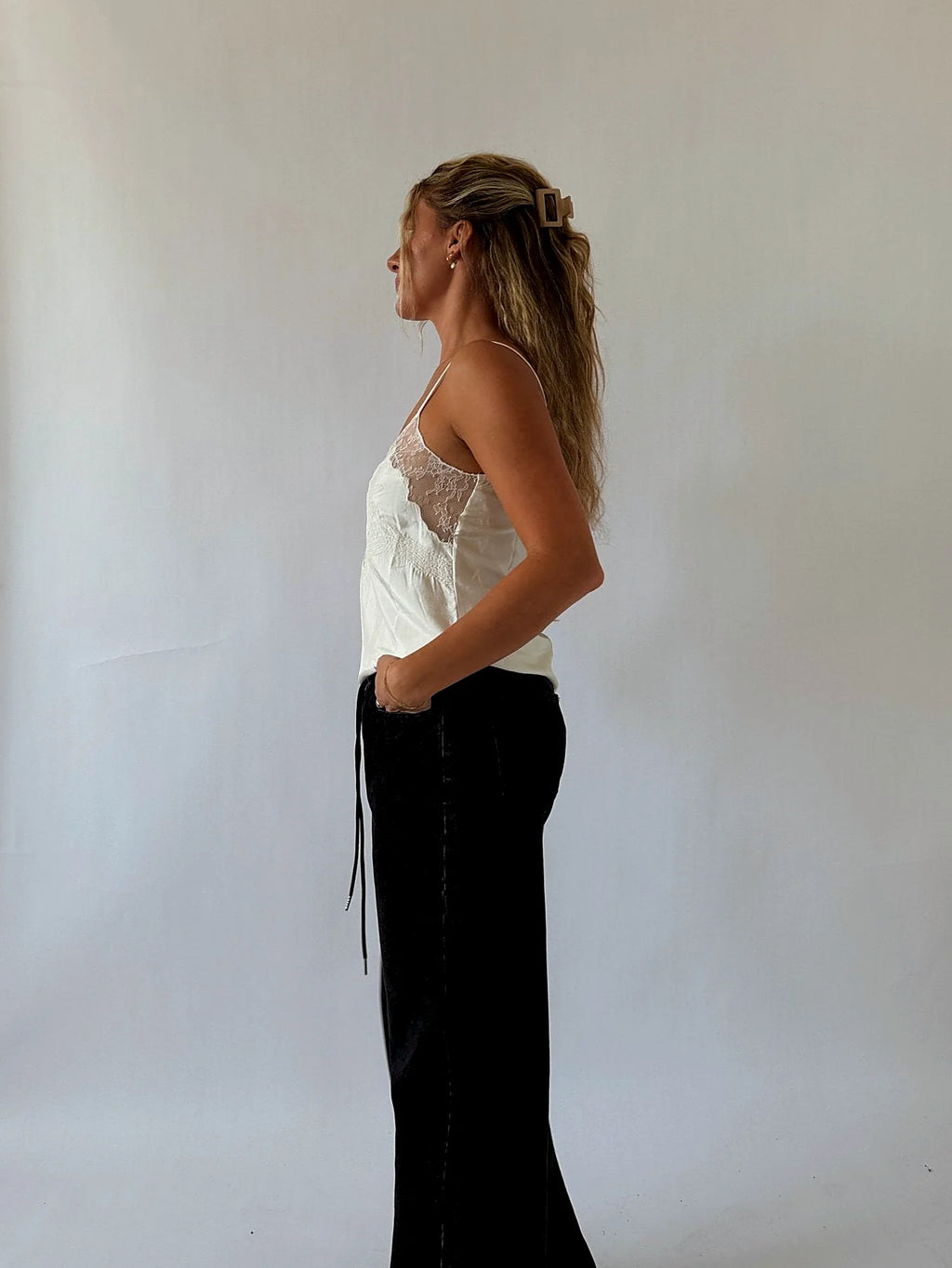 Cream Satin Lace Cami Top
