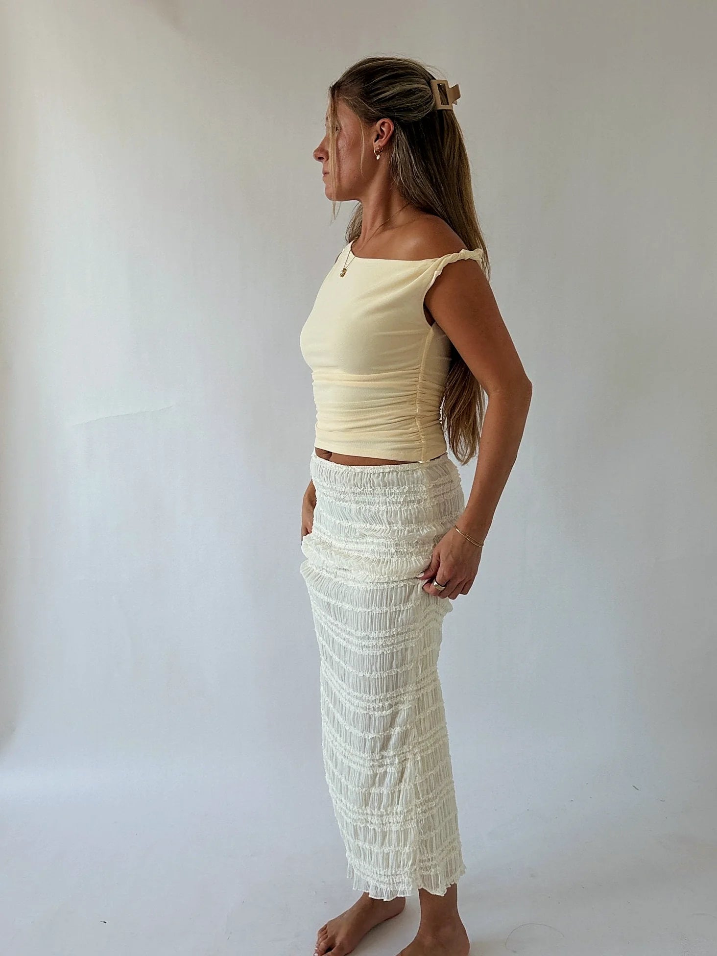 Essential Off Shoulder Top - Butter Yellow