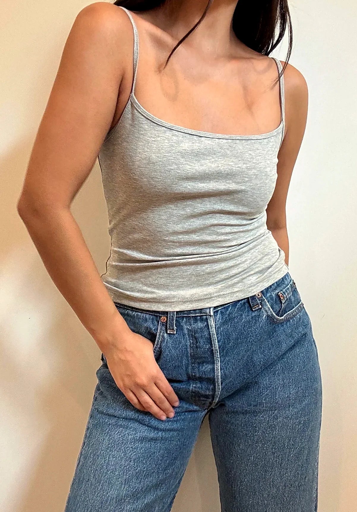 Back view of the heather grey cami
