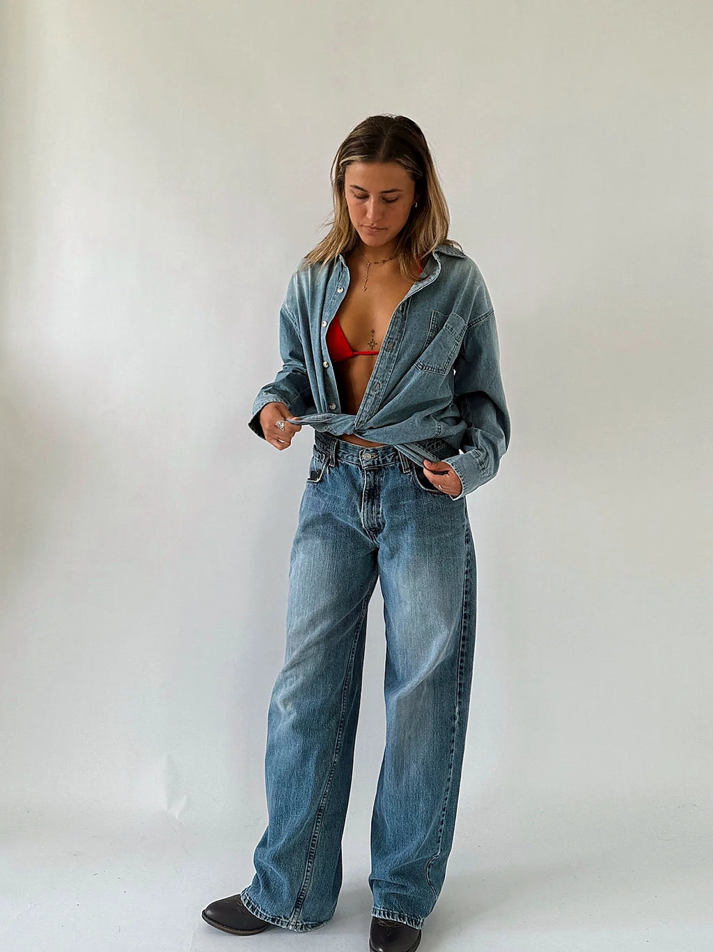 Back view of the relaxed chambray shirt