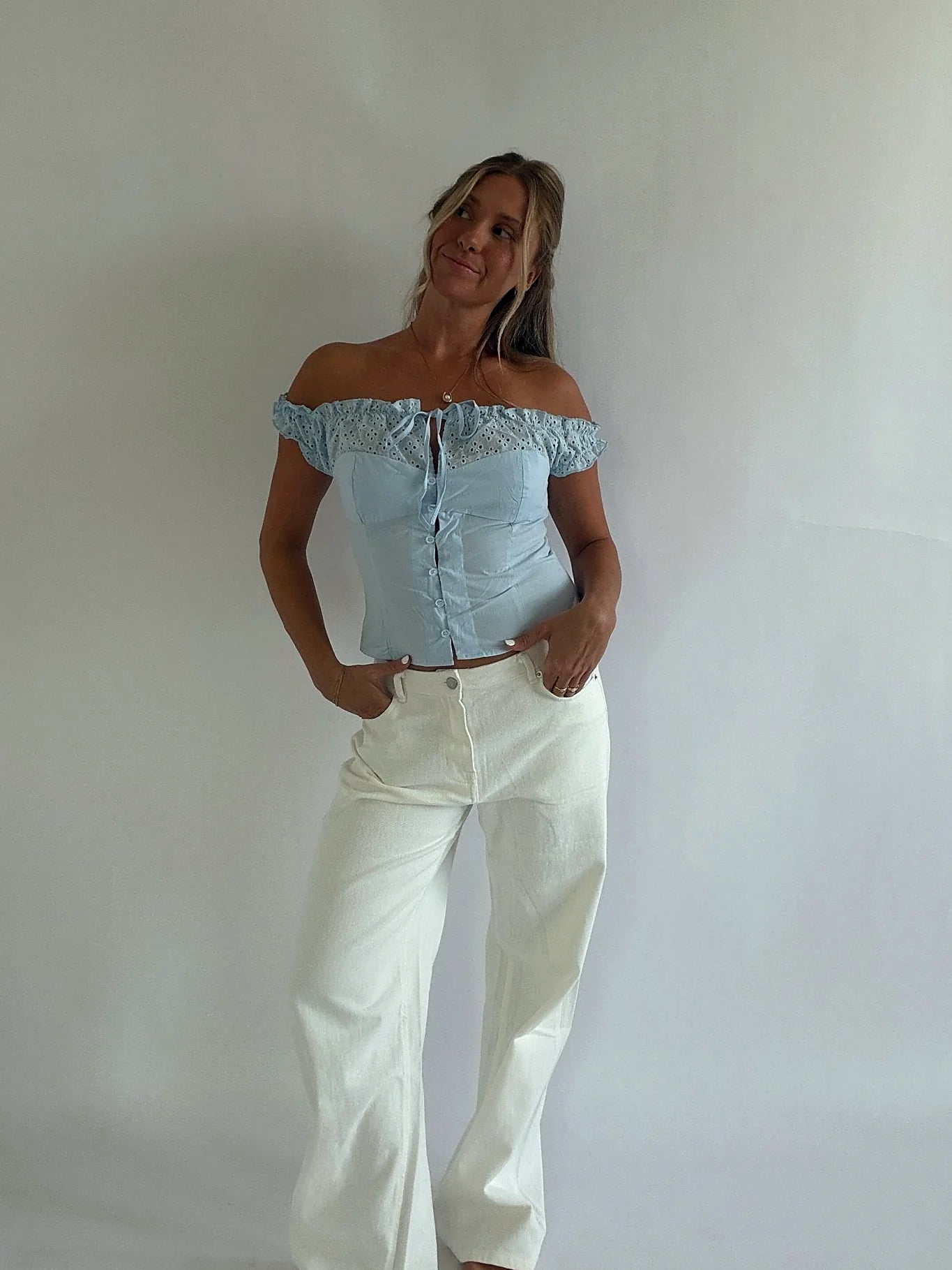 Off Shoulder Baby Blue Top