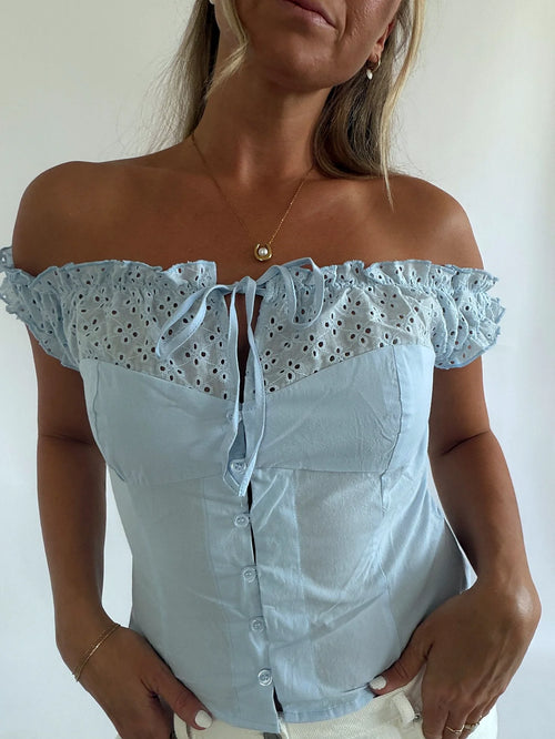 Close view of the eyelet openings in the cotton