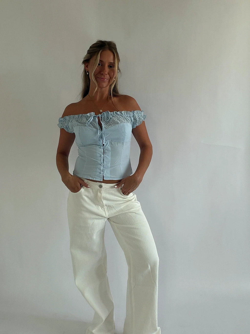 Off Shoulder Baby Blue Top