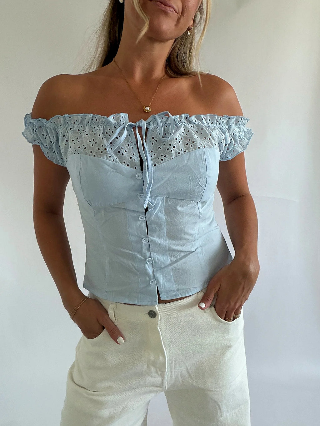Off Shoulder Baby Blue Top