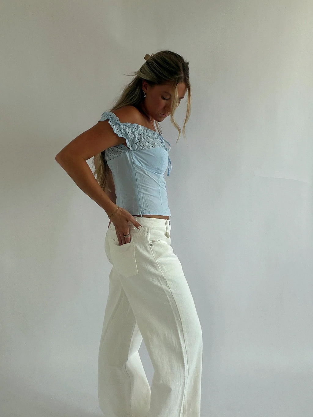 Off Shoulder Baby Blue Top